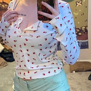 Floral White and Red Women's Top